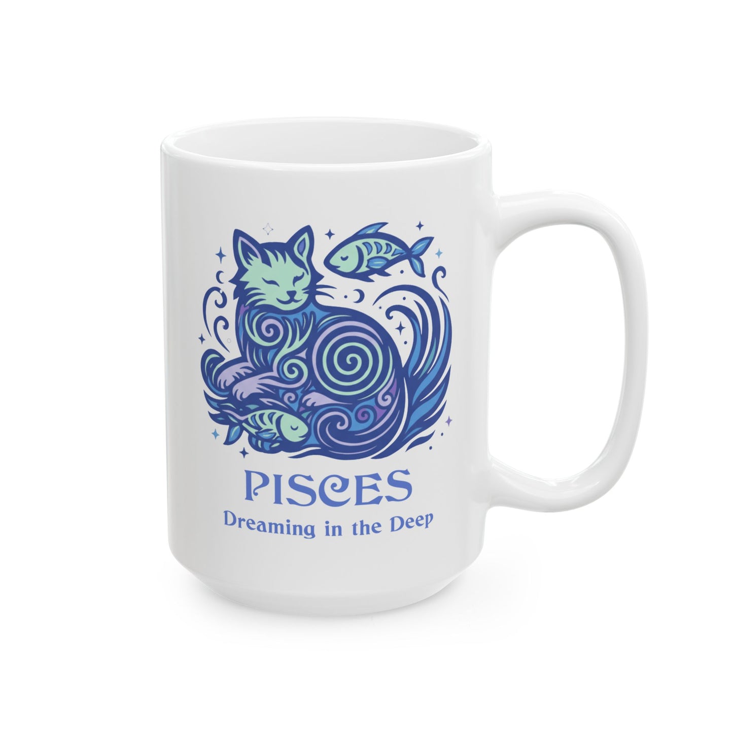 Pisces Zodiac Cat Mug - White | Astrological Sign Coffee Cup 11 or 15 oz