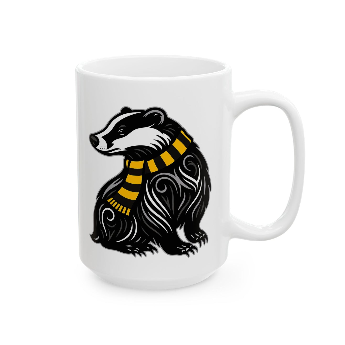 Huffle Badger House Mug - White | Wizard Coffee Cup 11 or 15 oz