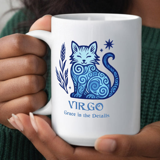 Virgo Zodiac Cat Mug | Astrological Sign Coffee Cup 11 and 15 oz