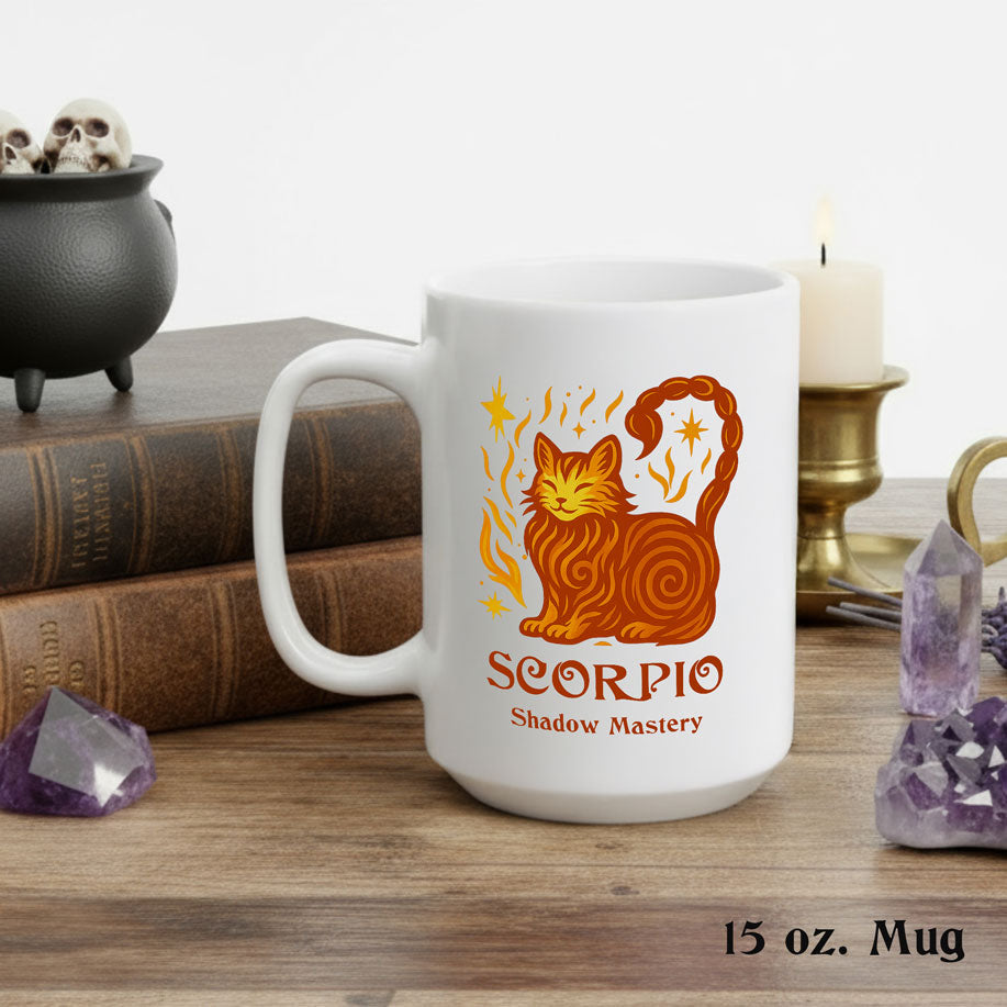 Scorpio Zodiac Cat Mug - White | Astrological Sign Coffee Cup 11 or 15 oz