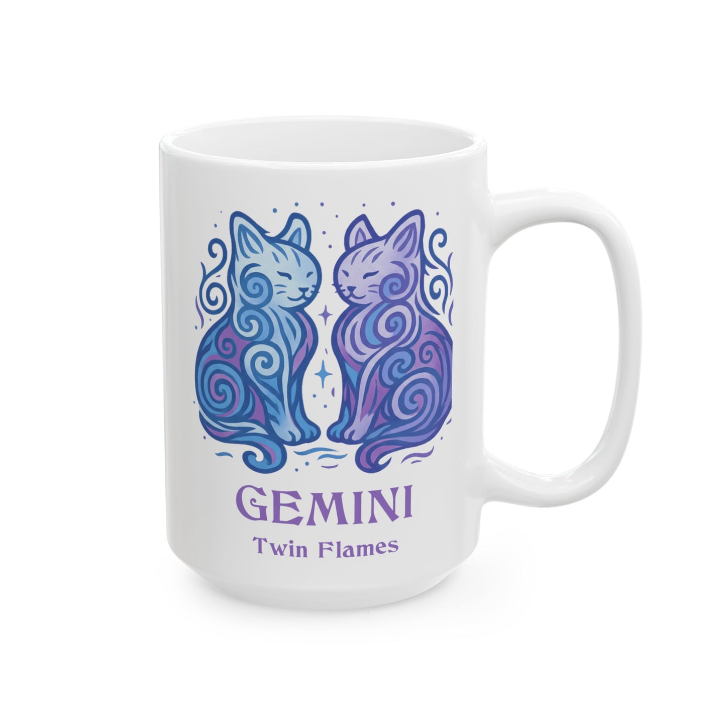 Gemini Zodiac Cat Mug - White | Astrological Sign Coffee Cup 11 or 15 oz