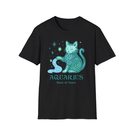 Aquarius Zodiac Cat T-Shirt — Aquarius Astrological Sign with Cat Graphic