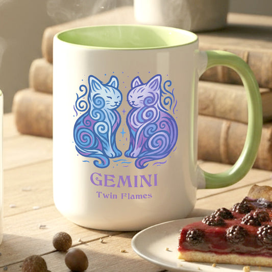 Gemini Zodiac Cat Mug — Gemini Astrological Sign with Cat Graphic