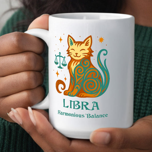 Libra Zodiac Cat Mug— Libra Astrological Sign with Cat Graphic