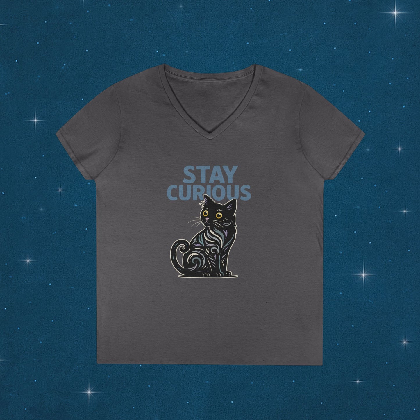 Stay Curious Cat T-Shirt - V Neck