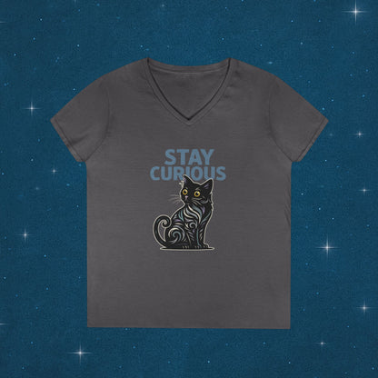 Stay Curious Cat T-Shirt - V Neck