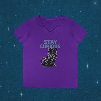 Stay Curious Cat T-Shirt - V Neck