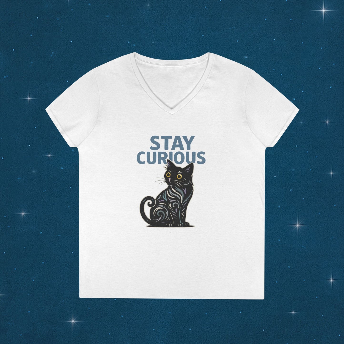 Stay Curious Cat T-Shirt - V Neck