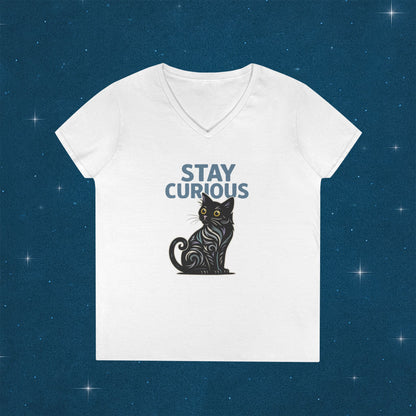 Stay Curious Cat T-Shirt - V Neck