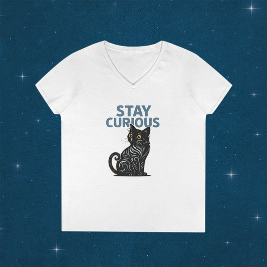 Stay Curious Cat T-Shirt - V Neck