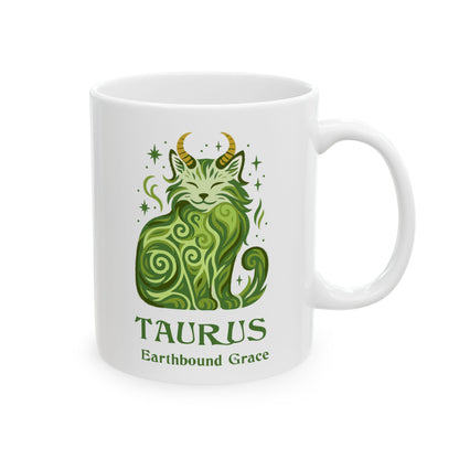Taurus Zodiac Cat Mug - White | Astrological Sign Coffee Cup  11 oz + 15 oz
