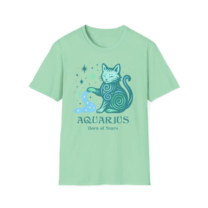 Aquarius Zodiac Cat T-Shirt — Aquarius Astrological Sign with Cat Graphic