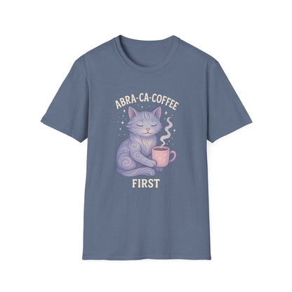 Abra-ca-coffee First T-Shirt | Cute Cat Tee, Pet Lover Gift, Animal Lover Shirt, Coffee Lover Gift