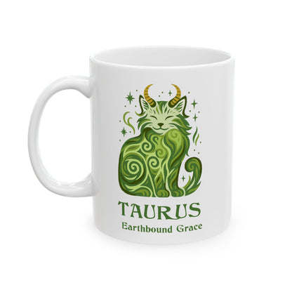 Taurus Zodiac Cat Mug - White | Astrological Sign Coffee Cup  11 oz + 15 oz