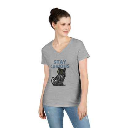 Stay Curious Cat T-Shirt - V Neck