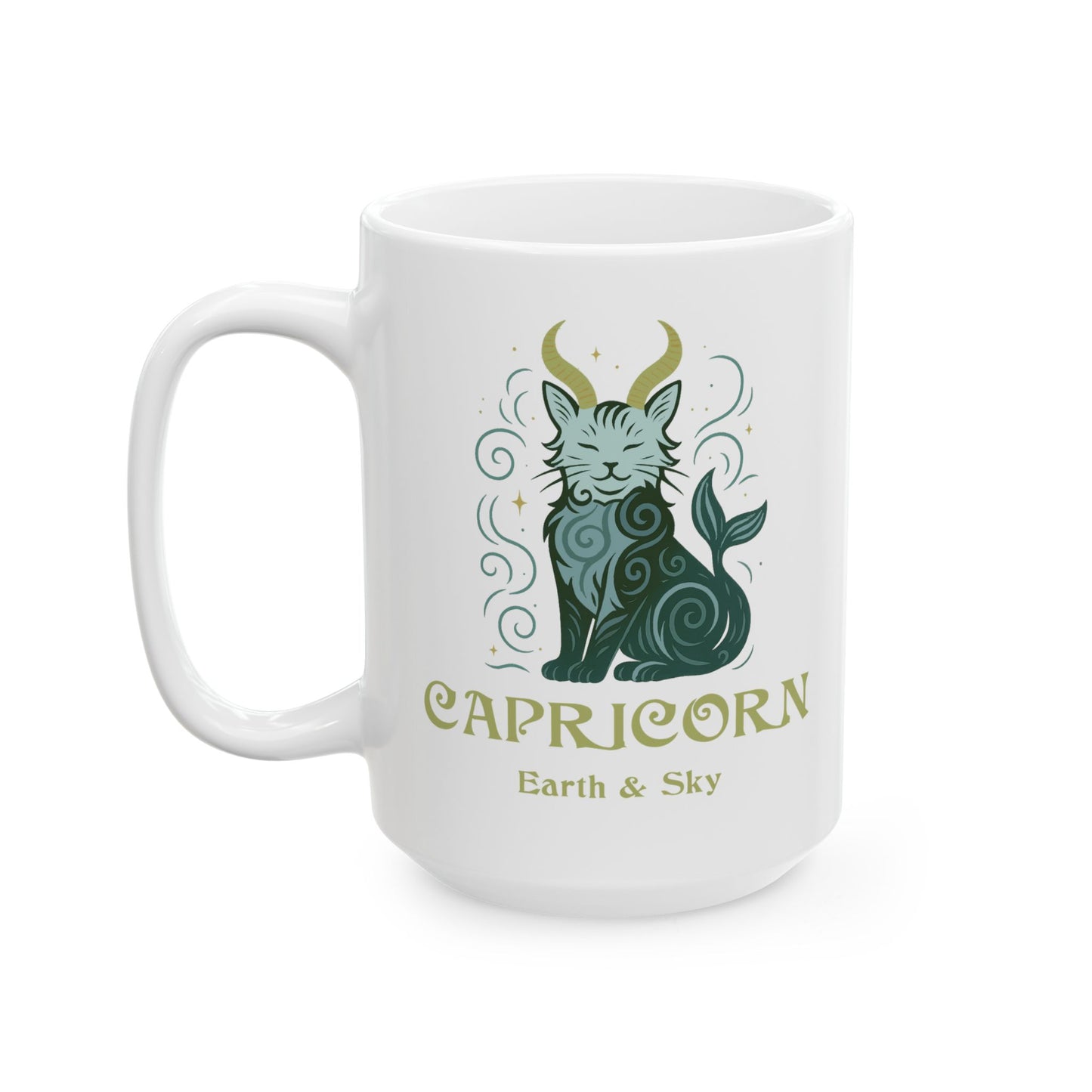 Capricorn Zodiac Cat Mug - White | Astrological Sign Coffee Cup 11 or 15 oz