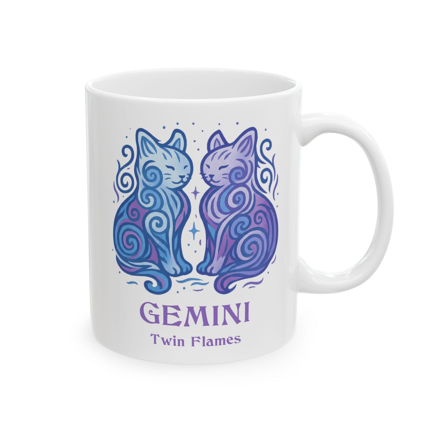 Gemini Zodiac Cat Mug - White | Astrological Sign Coffee Cup 11 or 15 oz
