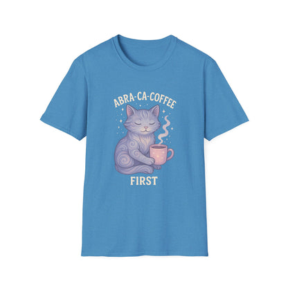 Abra-ca-coffee First T-Shirt | Cute Cat Tee, Pet Lover Gift, Animal Lover Shirt, Coffee Lover Gift