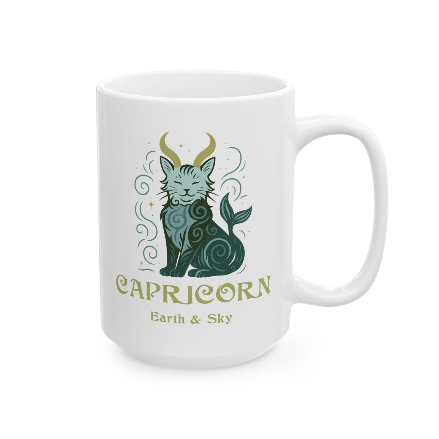 Capricorn Zodiac Cat Mug - White | Astrological Sign Coffee Cup 11 or 15 oz