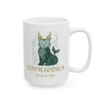 Capricorn Zodiac Cat Mug - White | Astrological Sign Coffee Cup 11 or 15 oz