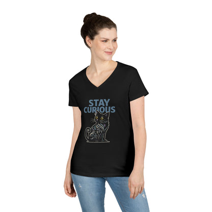 Stay Curious Cat T-Shirt - V Neck