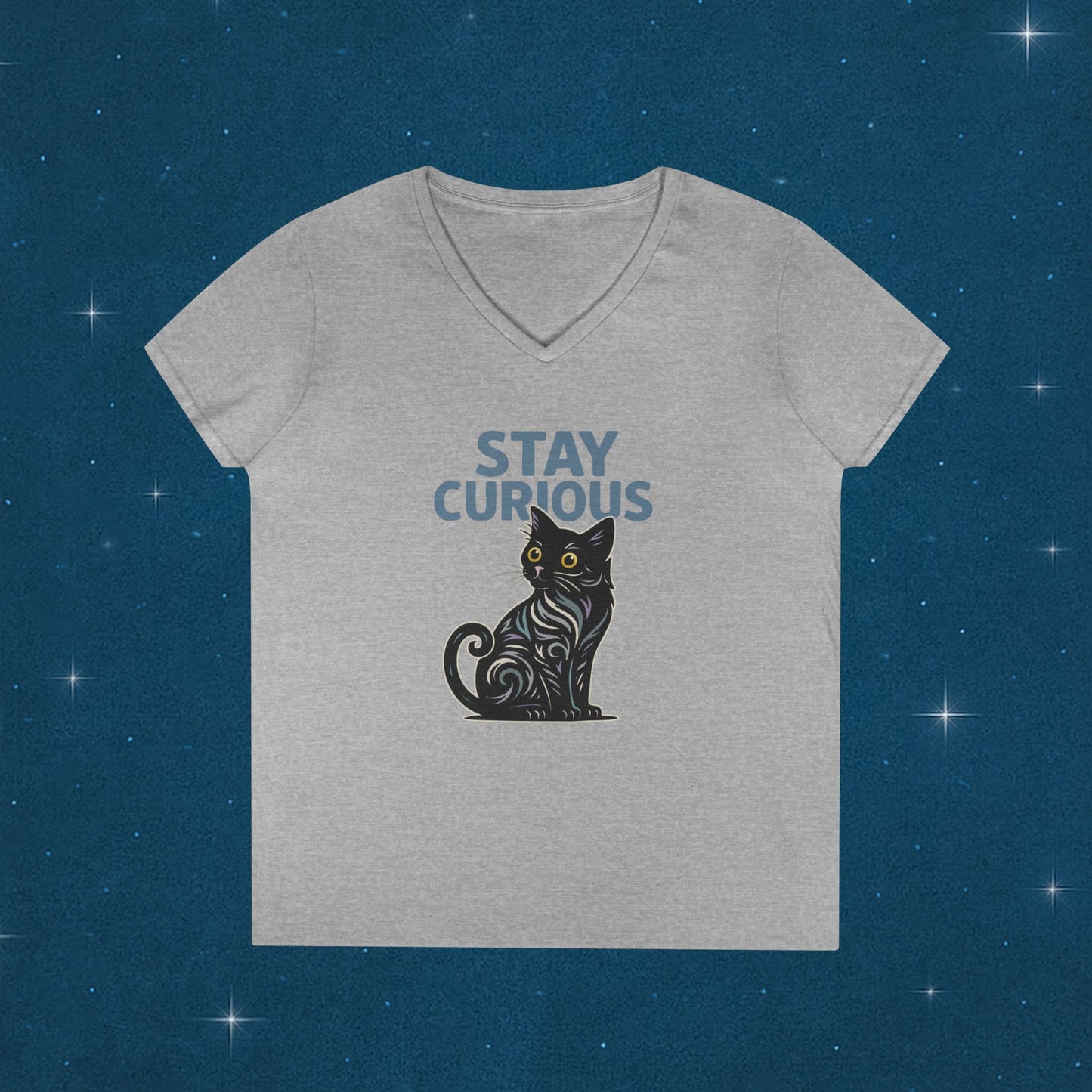 Stay Curious Cat T-Shirt - V Neck