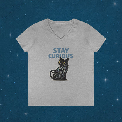 Stay Curious Cat T-Shirt - V Neck