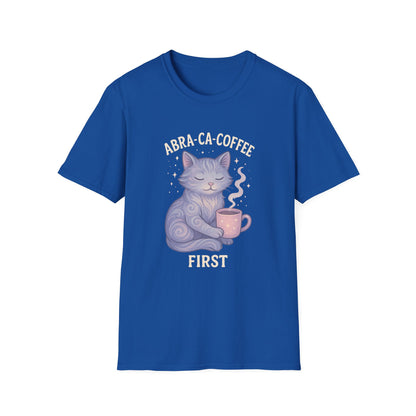 Abra-ca-coffee First T-Shirt | Cute Cat Tee, Pet Lover Gift, Animal Lover Shirt, Coffee Lover Gift