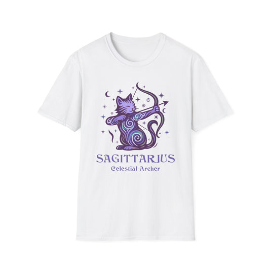 Sagittarius Zodiac Cat T-Shirt — Sagittarius Astrological Sign with Cat Graphic