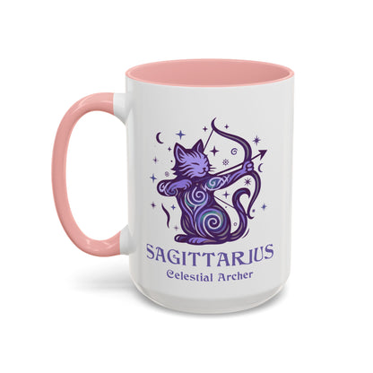 Sagittarius Zodiac Cat Mug - Color Pop | Astrology Coffee Mug 11 or 15 oz
