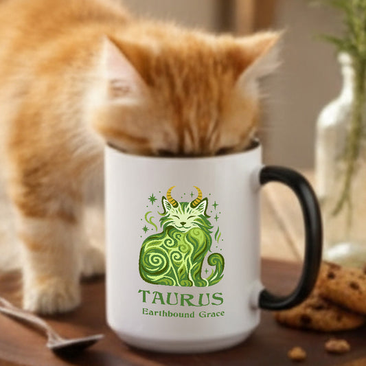 Taurus Zodiac Cat Mug - Color Pop | Astrology Coffee Mug 11 or 15 oz
