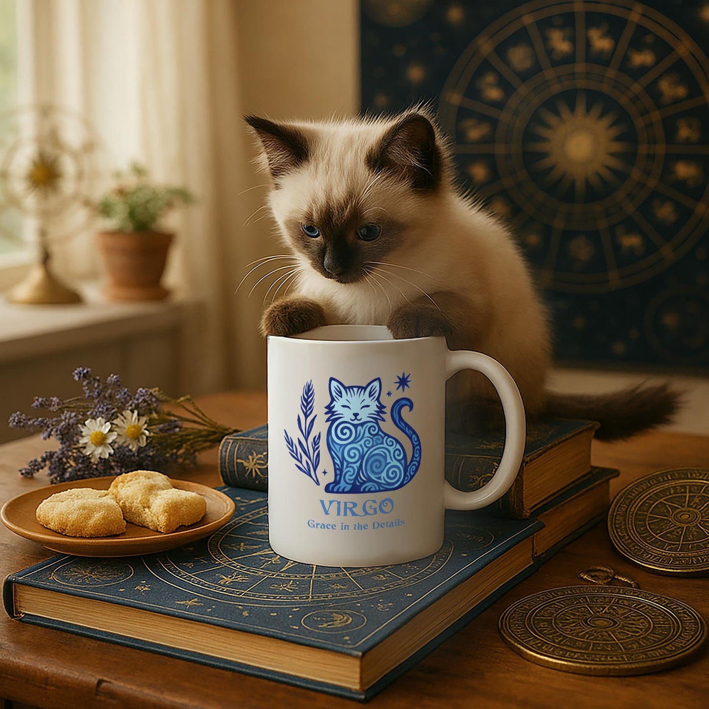 Virgo Zodiac Cat Mug | Astrological Sign Coffee Cup 11 and 15 oz