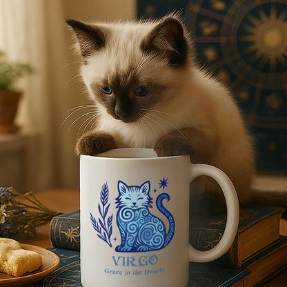 Virgo Zodiac Cat Mug | Astrological Sign Coffee Cup 11 and 15 oz