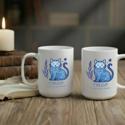 Virgo Zodiac Cat Mug | Astrological Sign Coffee Cup 11 and 15 oz