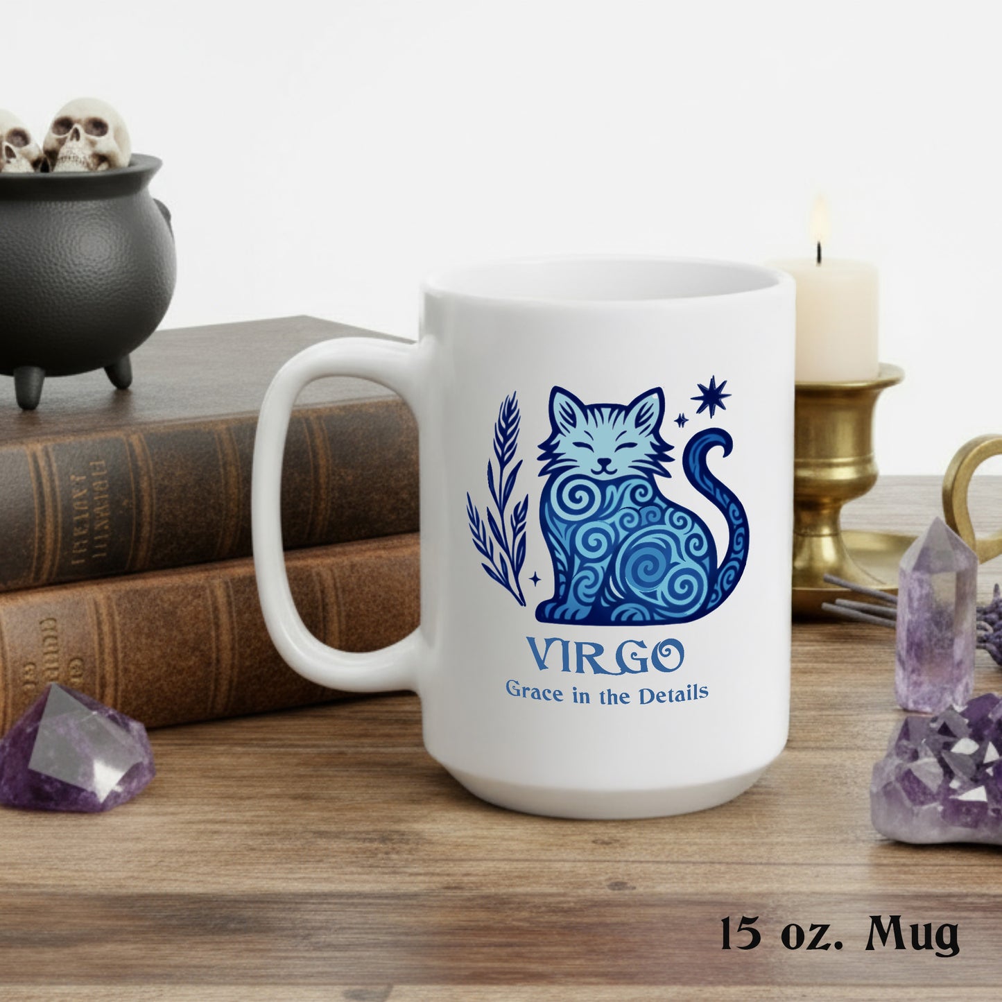 Virgo Zodiac Cat Mug | Astrological Sign Coffee Cup 11 and 15 oz