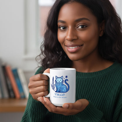 Virgo Zodiac Cat Mug | Astrological Sign Coffee Cup 11 and 15 oz