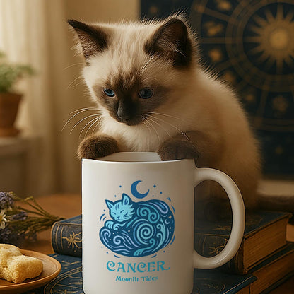 Cancer Zodiac Cat Mug - White | Astrological Sign Coffee Cup 11 and 15 oz