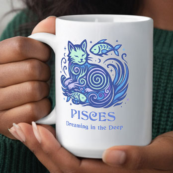 Cancer Zodiac Cat Mug - White | Astrological Sign Coffee Cup 11 and 15 oz