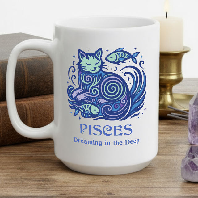 Cancer Zodiac Cat Mug - White | Astrological Sign Coffee Cup 11 and 15 oz