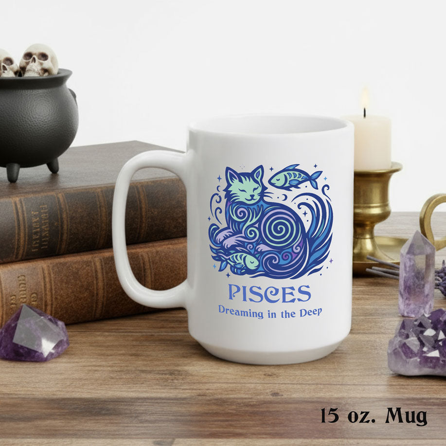 Cancer Zodiac Cat Mug - White | Astrological Sign Coffee Cup 11 and 15 oz