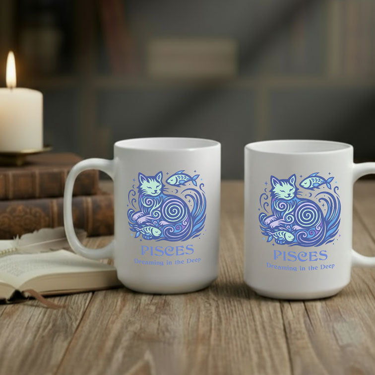 Cancer Zodiac Cat Mug - White | Astrological Sign Coffee Cup 11 and 15 oz
