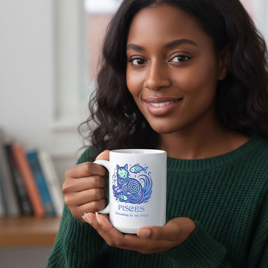 Cancer Zodiac Cat Mug - White | Astrological Sign Coffee Cup 11 and 15 oz