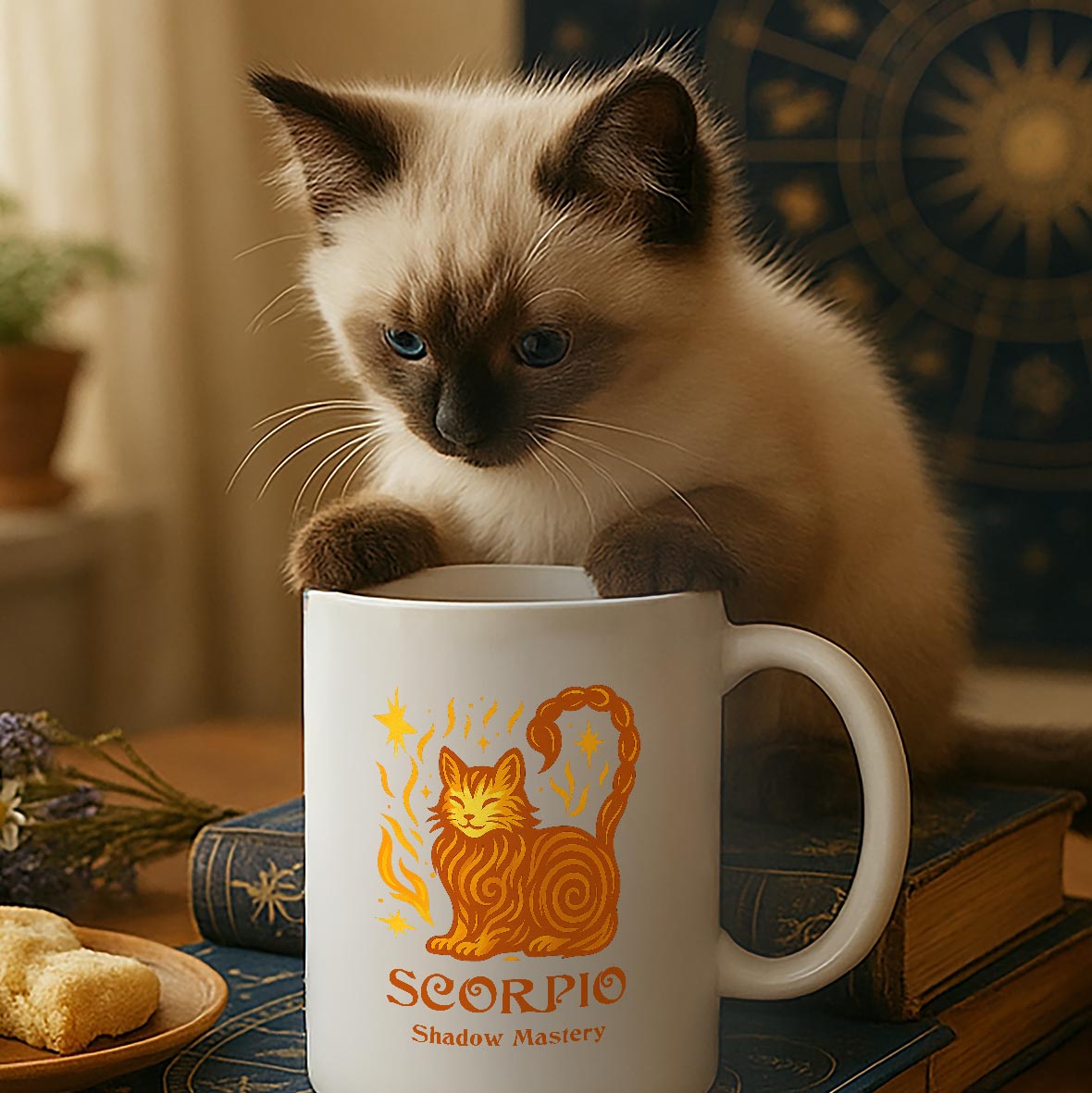 Scorpio Zodiac Cat Mug - White | Astrological Sign Coffee Cup 11 or 15 oz