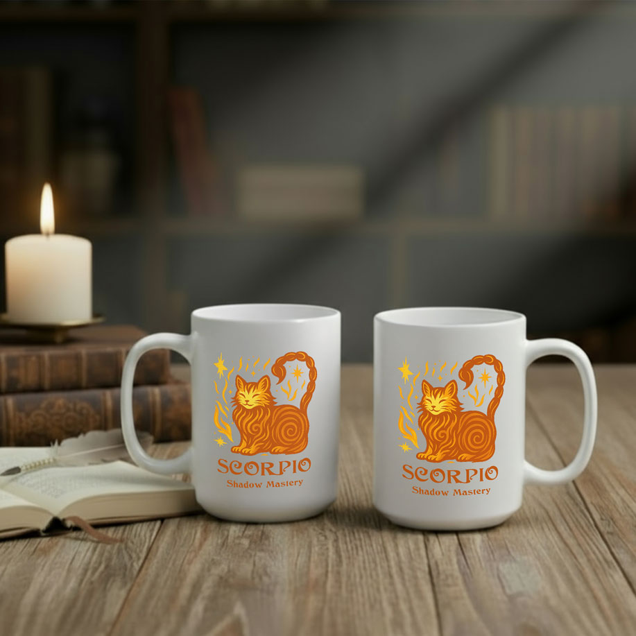 Scorpio Zodiac Cat Mug - White | Astrological Sign Coffee Cup 11 or 15 oz
