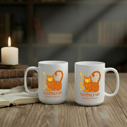 Scorpio Zodiac Cat Mug - White | Astrological Sign Coffee Cup 11 or 15 oz