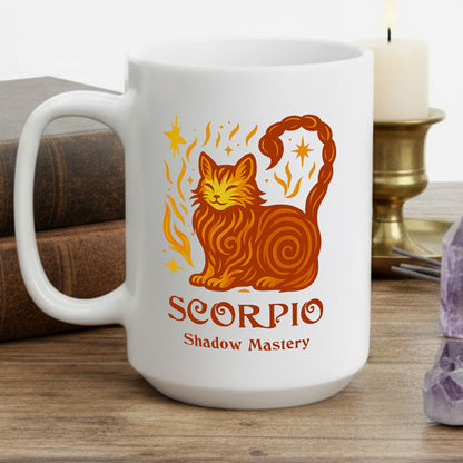 Scorpio Zodiac Cat Mug - White | Astrological Sign Coffee Cup 11 or 15 oz