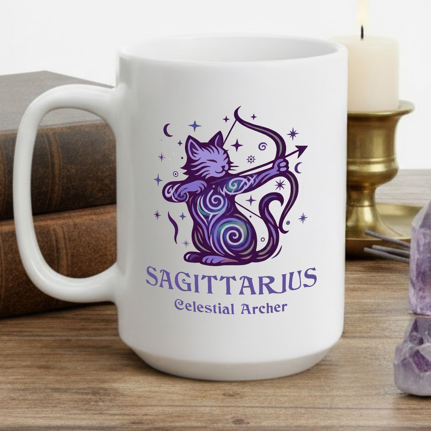 Sagittarius Zodiac Cat Mug - White | Astrological Sign Coffee Mug 11 or 15 oz