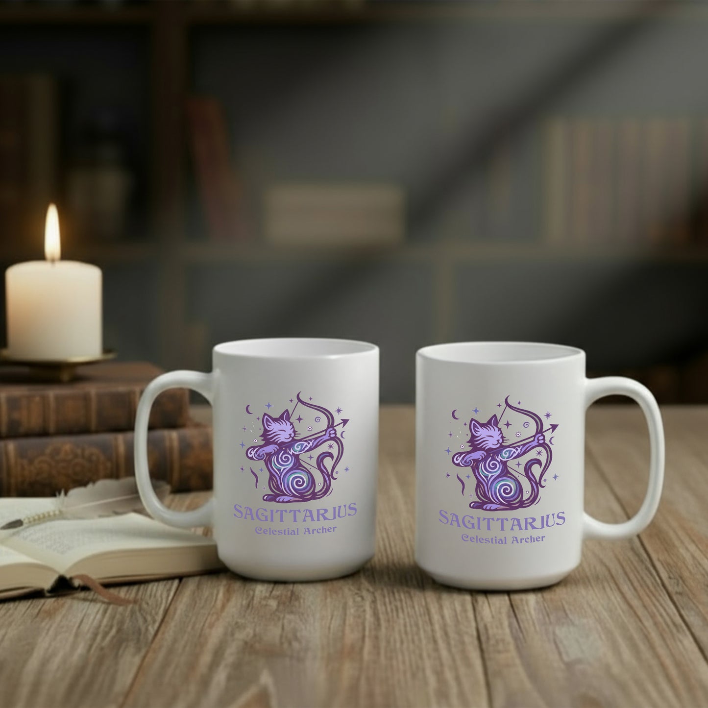Sagittarius Zodiac Cat Mug - White | Astrological Sign Coffee Mug 11 or 15 oz