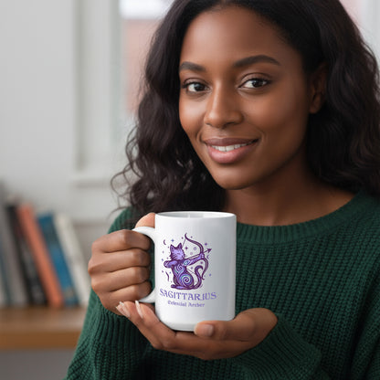 Sagittarius Zodiac Cat Mug - White | Astrological Sign Coffee Mug 11 or 15 oz