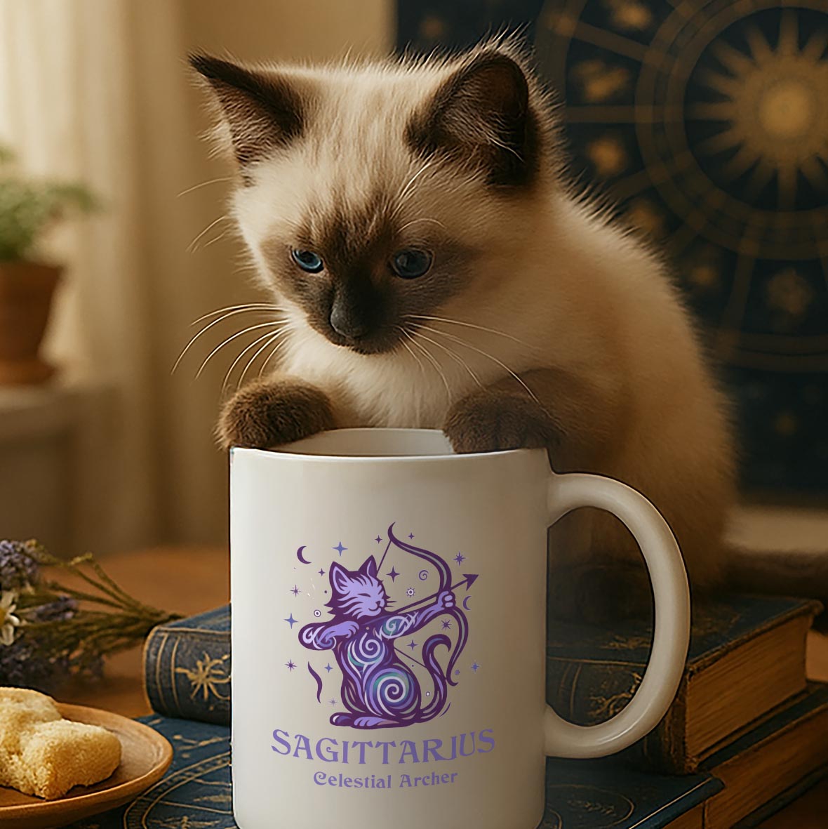 Sagittarius Zodiac Cat Mug - White | Astrological Sign Coffee Mug 11 or 15 oz